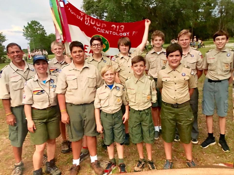 Boy Scout Troop 313, chartered to the Church of Scientology FSO, after their week-long summer camp, where they earned nearly 40 merit badges between them.